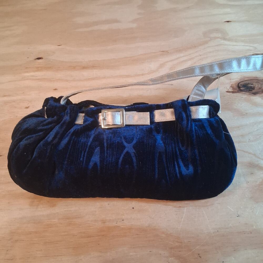 Victorias Secret Small Velvet Bag Handbag Blue Silver Perfume Bag Textured Purse